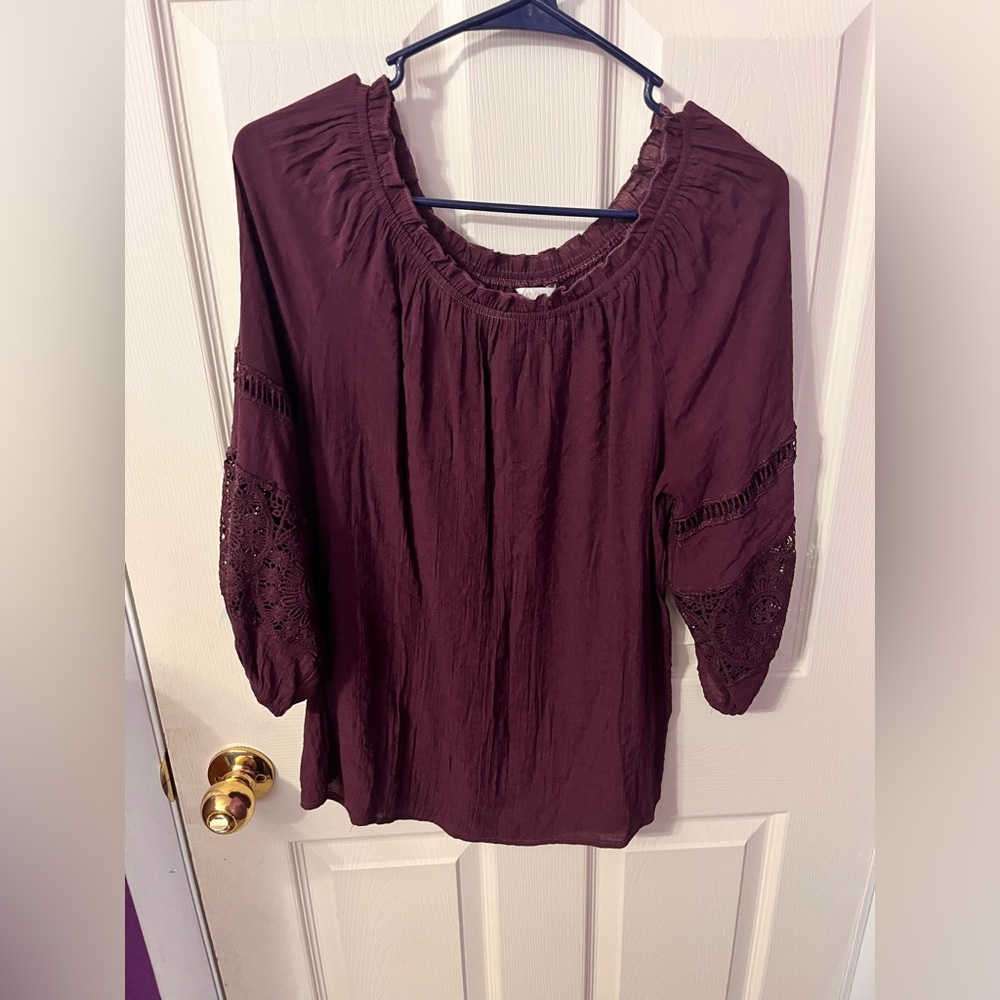 Plum long sleeve thin linen shirt